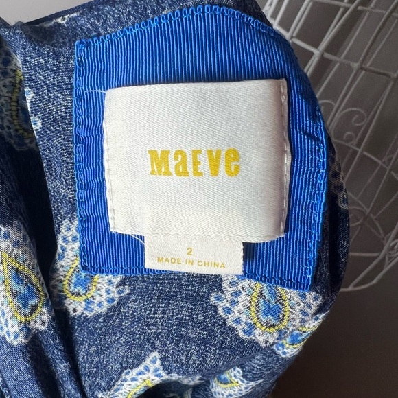 Anthropologie Maeve Eclipsed Faux Wrap Blue Paisley Motif Dress Sz 2 Asymmetric - Picture 8 of 9